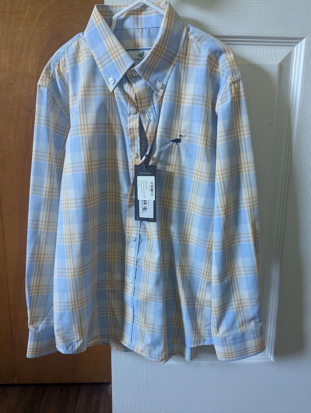 Boy's Light Blue and Cream Plaid Button-Down Shirt